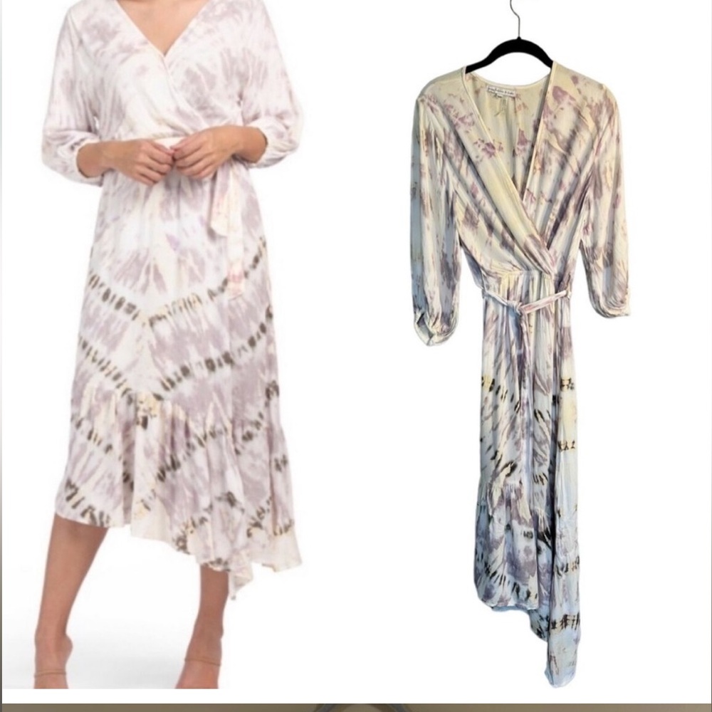 ASOS Cream and Purple Wrap Gown with Bishop Sleeves